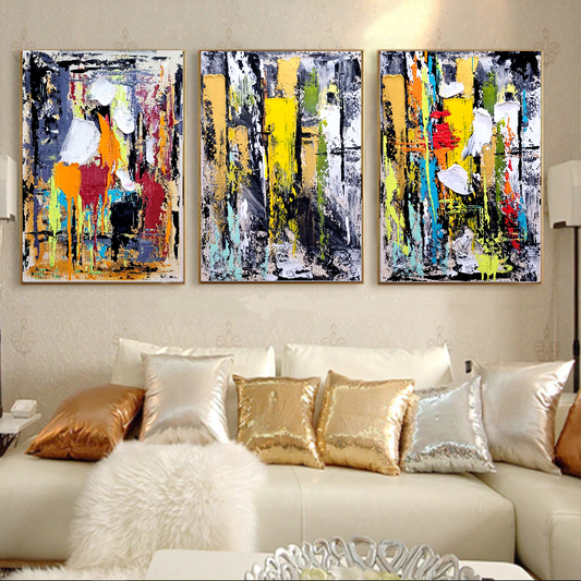 Colorful Abstract Art Composition, Vibrant Impasto Oil Painting on Canvas