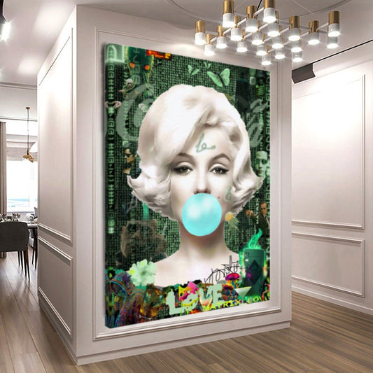 Green Neon Art, Audrey Hepburn, Marilyn Monroe and Brigitte Bardot, Modern Pop Art Canvas Print D