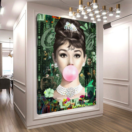 Green Neon Art, Audrey Hepburn, Marilyn Monroe and Brigitte Bardot, Modern Pop Art Canvas Print E