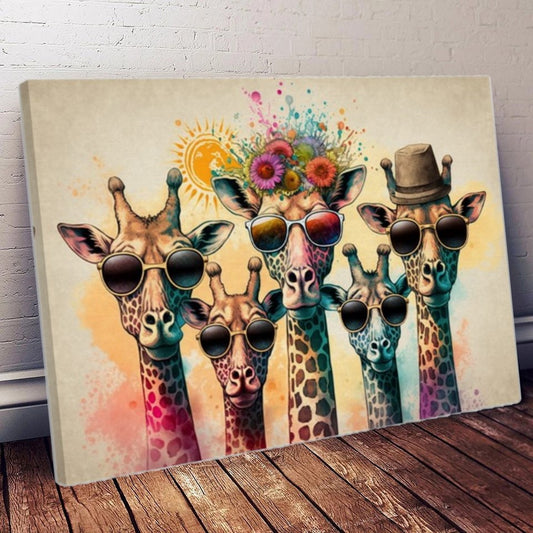 Colorful Family of Giraffes in Sunglasses - Fun Pop Art Canvas Print