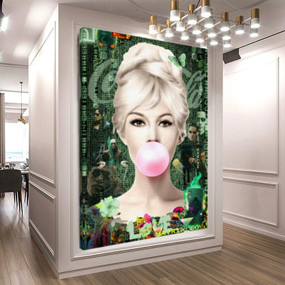 Green Neon Art, Audrey Hepburn, Marilyn Monroe and Brigitte Bardot, Modern Pop Art Canvas Print