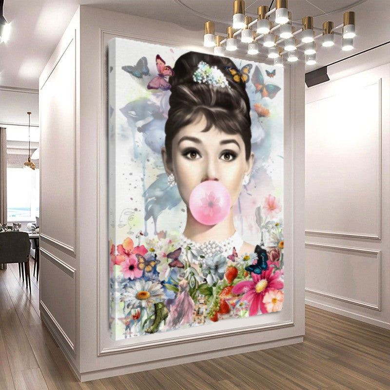 Floral Woman Art, Audrey Hepburn, Marilyn Monroe and Brigitte Bardot, Modern Pop Art Canvas Print B