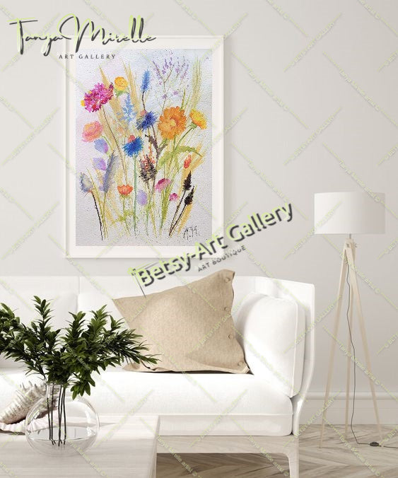 Botanical Flowers Wall Art, Watercolor Painting of Mediterranean #1 {{ shop_name }}watercolor art print birthday gift blooming garden art botanical print colorful painting floral art floral painting garden painting gift for mom mediterranean art nature painting paper painting small painting wall art home decor watercolor floral watercolor flowers watercolor landscape watercolor painting wildflowers painting