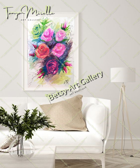 Garden Roses Watercolor Painting, Original Wall Art, No Frame {{ shop_name }}watercolor art print birthday gift blooming garden art botanical print colorful painting floral art floral painting garden painting garden roses painting gift for mom nature painting paper painting small painting wall art home decor watercolor floral watercolor flowers watercolor landscape watercolor painting wildflowers painting