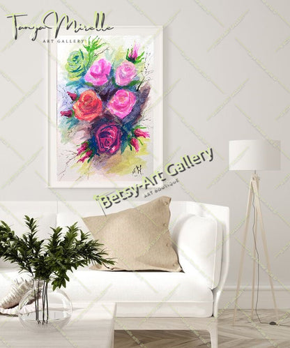 Garden Roses Watercolor Painting, Original Wall Art, No Frame {{ shop_name }}watercolor art print birthday gift blooming garden art botanical print colorful painting floral art floral painting garden painting garden roses painting gift for mom nature painting paper painting small painting wall art home decor watercolor floral watercolor flowers watercolor landscape watercolor painting wildflowers painting