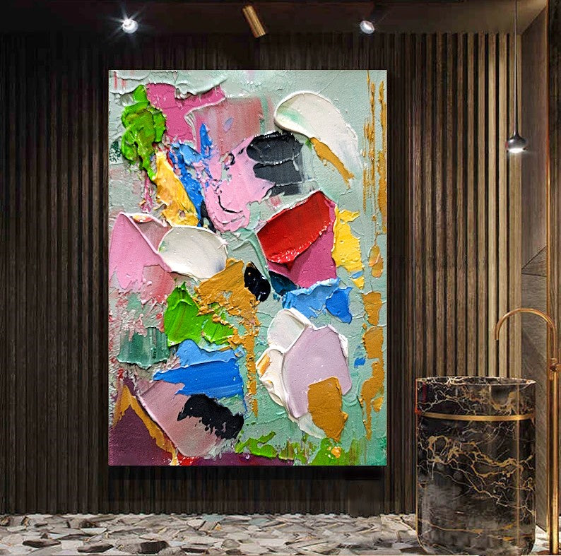 Colorful Modern Abstract Wall Art for Living room, Impasto Oil Painting on Canvas