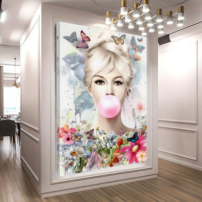 Floral Woman Art, Audrey Hepburn, Marilyn Monroe and Brigitte Bardot, Modern Pop Art Canvas Print D