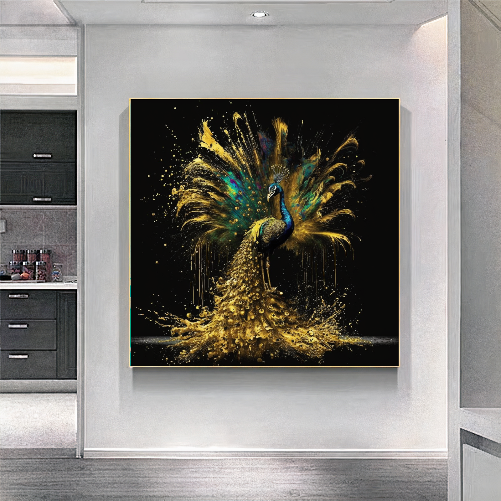 Golden Peacock Splendor - Majestic Canvas Print of Regal Bird B