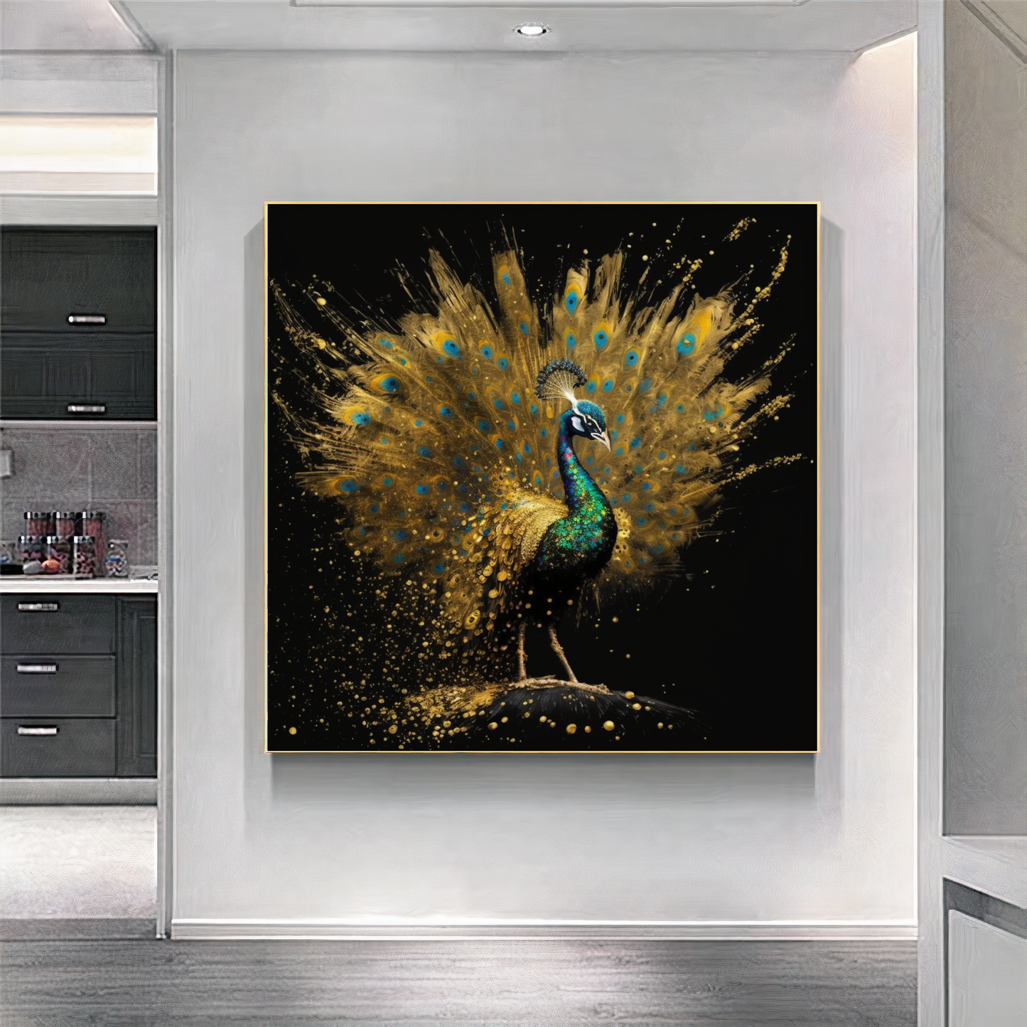 Golden Peacock Splendor - Majestic Canvas Print of Regal Bird A