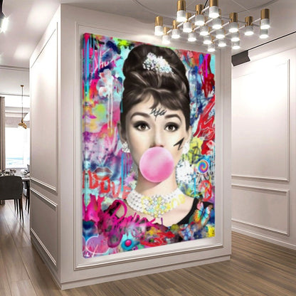 Audrey Hepburn, Marilyn Monroe and Brigitte Bardot, Bubble Gum Art, Modern Pop Art Canvas Print C