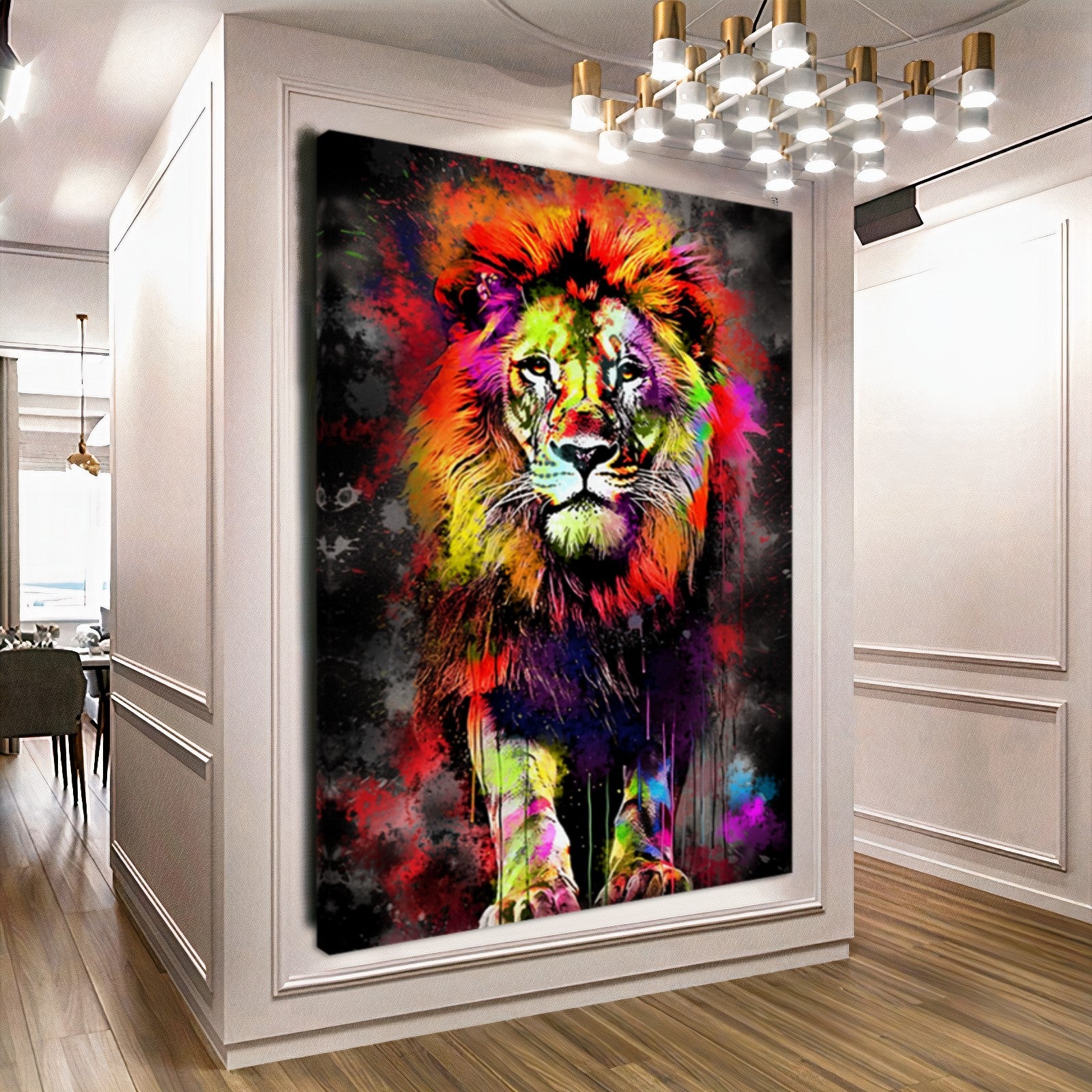Tableau Mural Lion Abstrait En 5 Parties – Impression Sur Toile Non Tissée, Style Graffiti Coloré