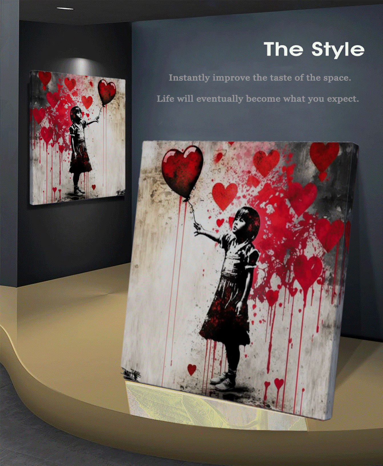 Girl with Red Heart Balloon - Pop Art Print on Canvas, Graffiti Art, Banksy Art, Large Stretched Printed Canvas