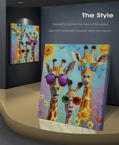 Colorful Giraffes Family, Creative Art Work, Modern Vivid Animal Art