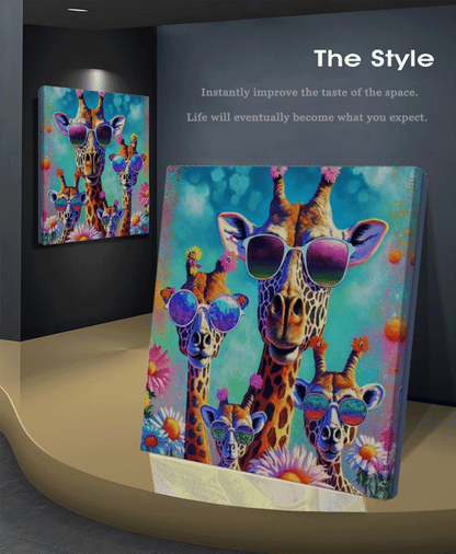 Colorful Giraffes Family, Creative Art Work, Modern Vivid Animal Art