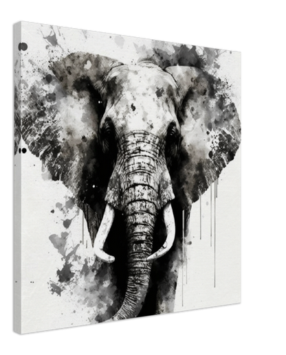 Large Print on Canvas, Black White Elephant, Watercolor Art Work