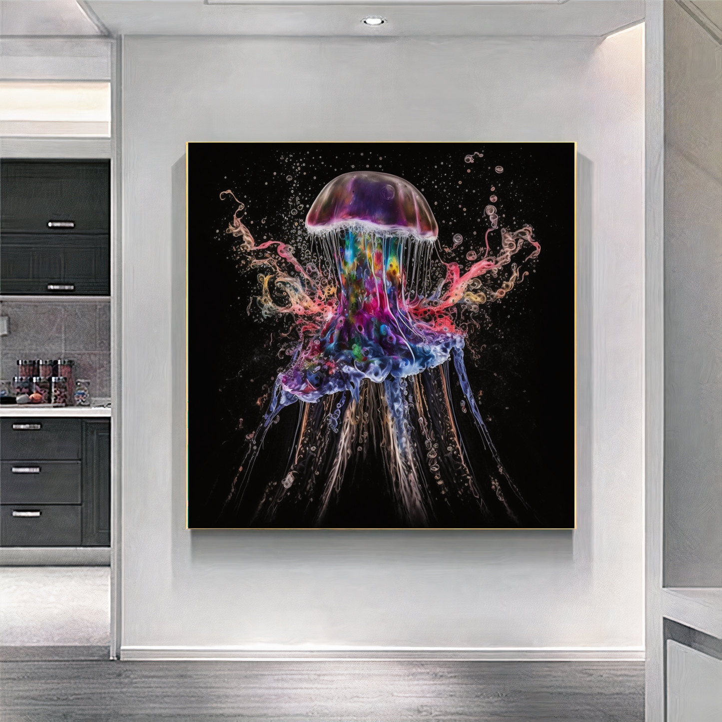 Blue Neon Jellyfish Explosion - Abstract Canvas Print of Underwater Life C