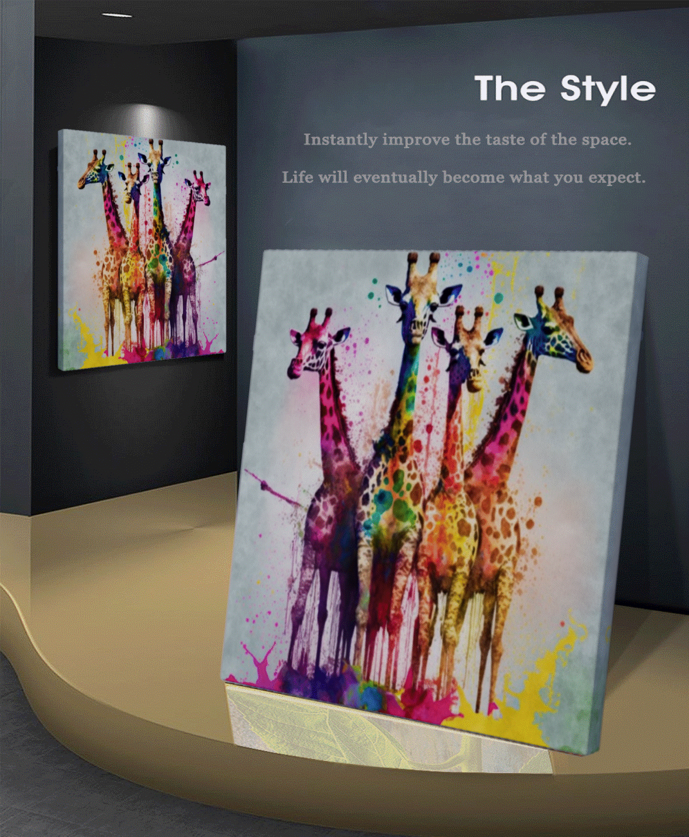 Colorful Giraffes Family, Creative Art Work, Modern Vivid Animal Art