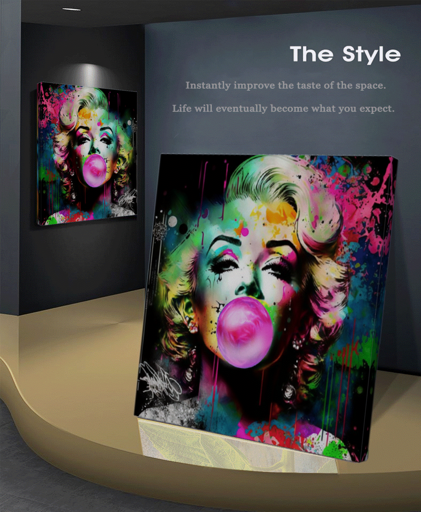 Retro Pop Art Diva - Marilyn Monroe with Pink Booble Gum - Stretched Printed Canvas