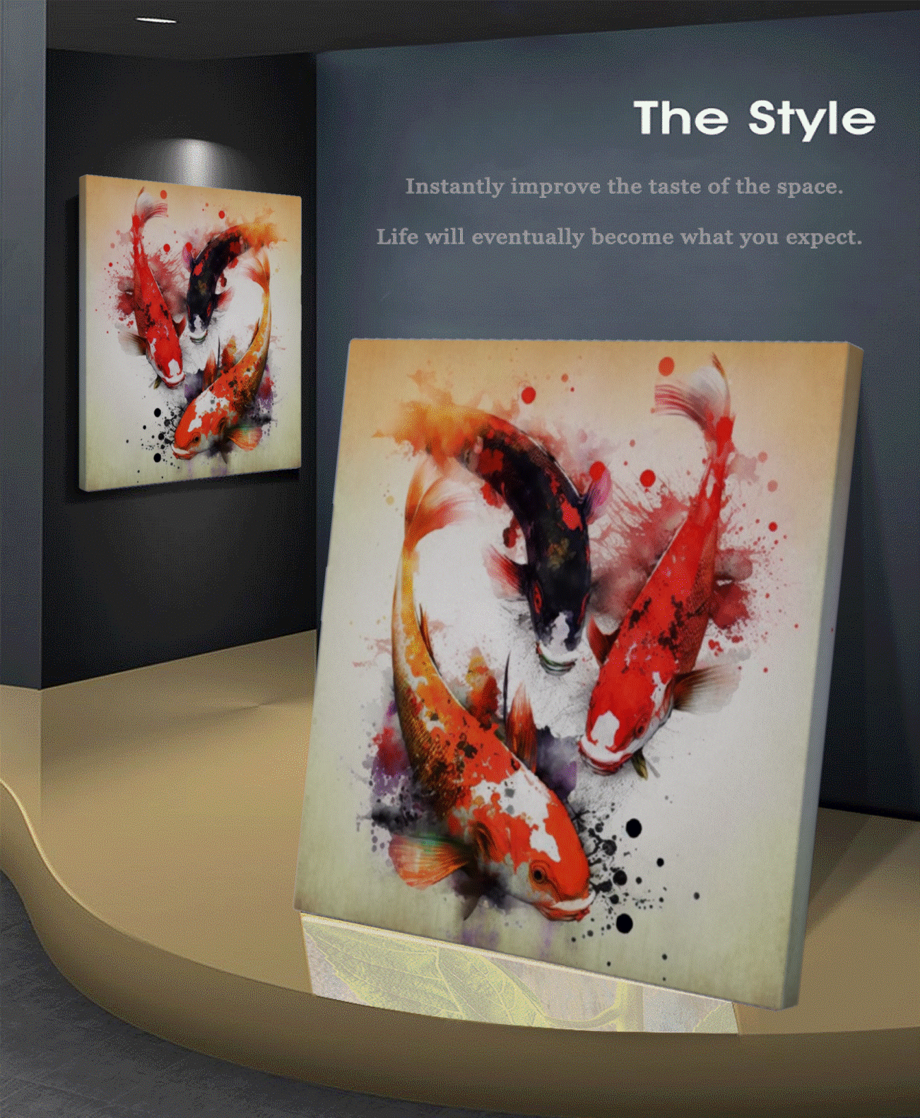 Majestic Two Gold Koi Fish Yin Yang - Elegant Canvas Art Print