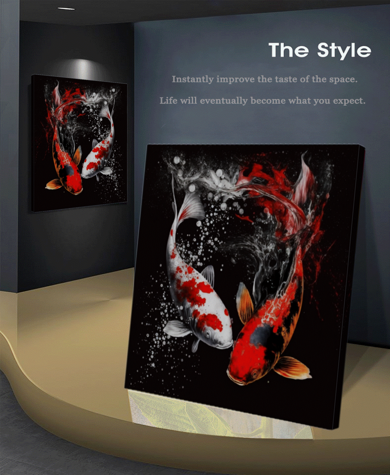 Majestic Two Gold Koi Fish Yin Yang - Elegant Canvas Art Print