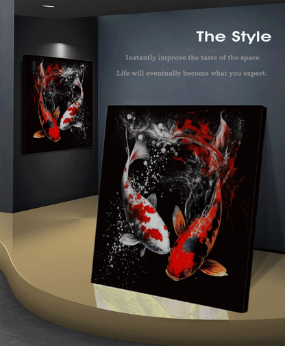 Majestic Two Gold Koi Fish Yin Yang - Elegant Canvas Art Print