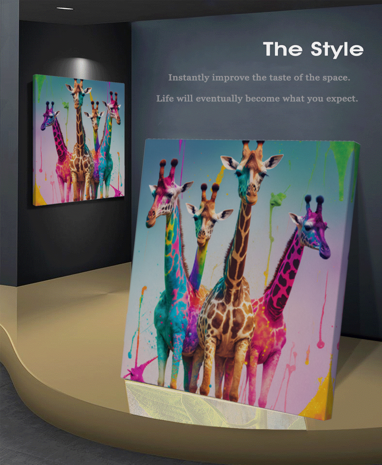 Colorful Giraffes Family, Creative Art Work, Modern Vivid Animal Art