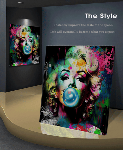 Retro Pop Art Diva - Marilyn Monroe with Pink Booble Gum - Stretched Printed Canvas