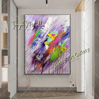 Art abstrait moderne, peinture acrylique florale sur toile pour salon
