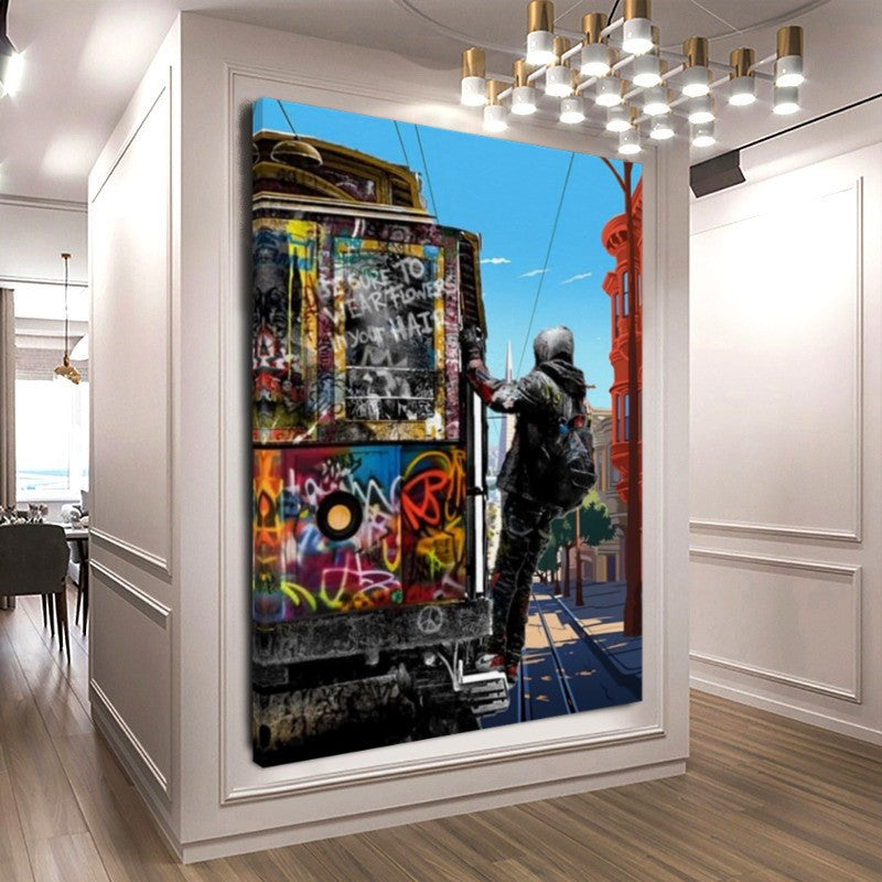 San Francisco Graffiti Streetcar Art Print on Canvas