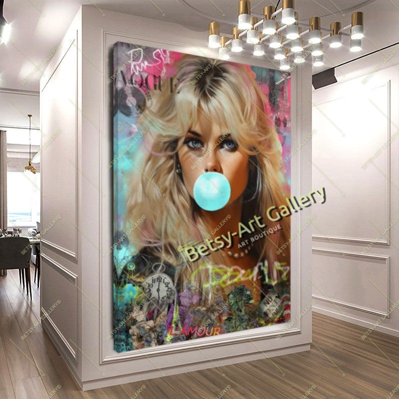 Brigitte Bardot Modern Iconic Pop Art Canvas Print – Large – Oil on Canvas – {{ product.title }} canvas artwork by Tanya Mirelle – modern wall decor – original artwork for home, living room, office, or gallery – original artwork by BETSY-ART GALLERY