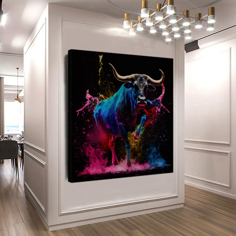 Vibrant Abstract Bull Canvas Print - Modern Colorful Animal Art - Bold Wall Decor for Home or Office