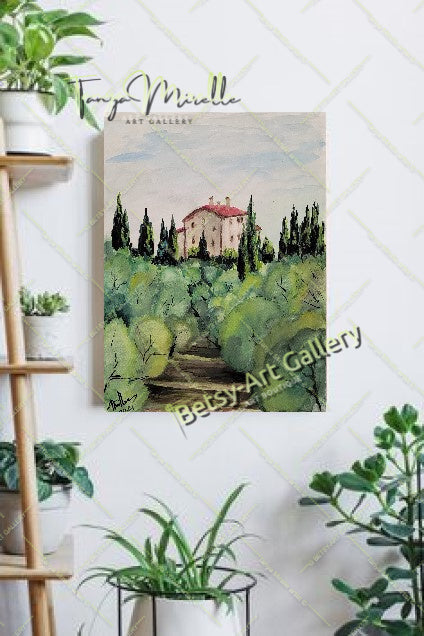 Olive Garden Watercolor Painting, Original Wall Art, No Frame {{ shop_name }}watercolor art print birthday gift blooming garden art botanical print colorful painting floral art floral painting garden painting gift for mom mediterranean art nature painting olive garden painting paper painting small painting wall art home decor watercolor floral watercolor flowers watercolor landscape watercolor painting wildflowers painting