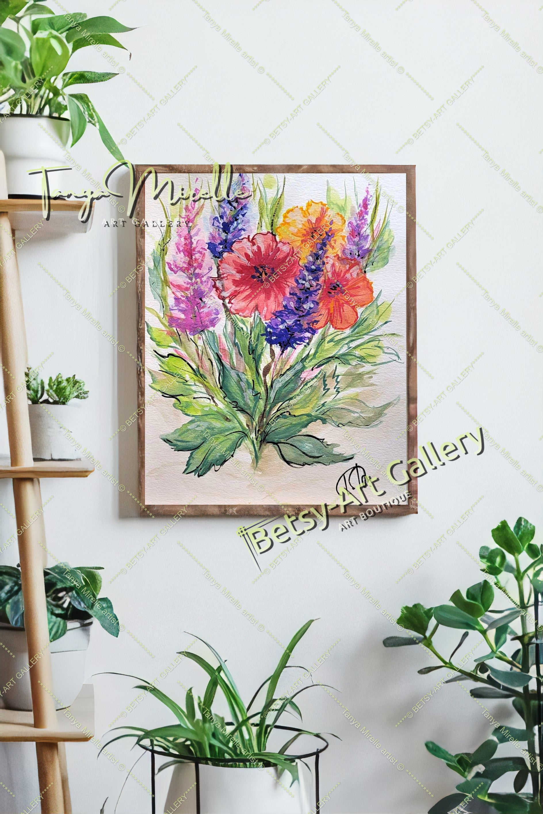 Garden Flowers Watercolor Painting, Botanical Wall Art No Frame {{ shop_name }}watercolor art print birthday gift blooming garden art botanical print colorful painting floral art floral painting garden painting gift for mom mediterranean art nature painting paper painting small painting wall art home decor watercolor floral watercolor flowers watercolor landscape watercolor painting wildflowers painting