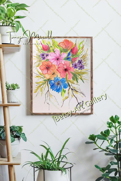 Mallows Original Watercolor Painting, Botanical Wall Art {{ shop_name }}watercolor art print birthday gift blooming garden art botanical print colorful painting floral art floral painting garden painting gift for mom mediterranean art nature painting paper painting small painting wall art home decor watercolor floral watercolor flowers watercolor landscape watercolor painting wildflowers painting