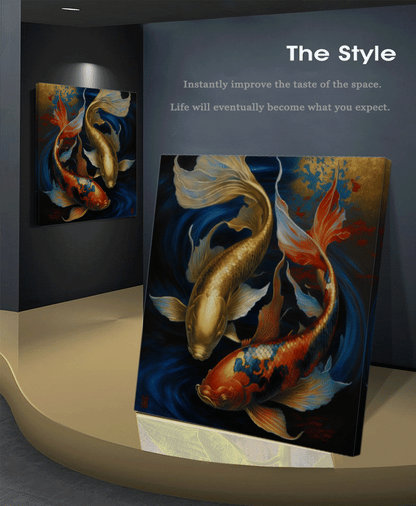 Majestic Two Gold Koi Fish Yin Yang - Elegant Canvas Art Print