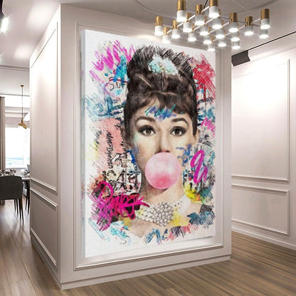 Audrey Hepburn Bubble gum Pop Art - Large Canvas Print - Retro Hollywood Print B