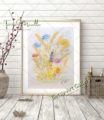 Watercolor Painting Ears of Wheat, Botanical Wall Art No Frame {{ shop_name }}watercolor art print birthday gift blooming garden art botanical print colorful painting floral art floral painting garden painting gift for mom mediterranean art nature painting paper painting small painting wall art home decor watercolor floral watercolor flowers watercolor landscape watercolor painting wildflowers painting