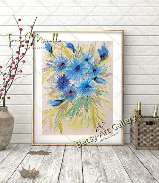 Cornflowers Original Watercolor Painting, Botanical Wall Art {{ shop_name }}watercolor art print birthday gift blooming garden art botanical print colorful painting floral art floral painting garden painting gift for mom mediterranean art nature painting paper painting small painting wall art home decor watercolor floral watercolor flowers watercolor landscape watercolor painting wildflowers painting