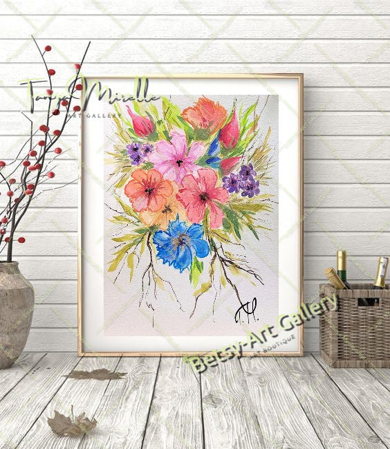 Mallows Original Watercolor Painting, Botanical Wall Art {{ shop_name }}watercolor art print birthday gift blooming garden art botanical print colorful painting floral art floral painting garden painting gift for mom mediterranean art nature painting paper painting small painting wall art home decor watercolor floral watercolor flowers watercolor landscape watercolor painting wildflowers painting