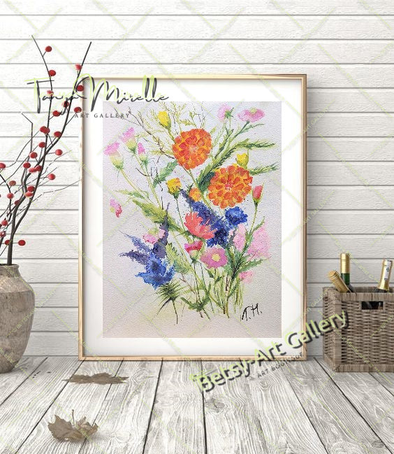Botanical Flowers Wall Art, Watercolor Painting of Mediterranean {{ shop_name }}watercolor art print birthday gift blooming garden art botanical print colorful painting floral art floral painting garden painting gift for mom mediterranean art nature painting paper painting small painting wall art home decor watercolor floral watercolor flowers watercolor landscape watercolor painting wildflowers painting