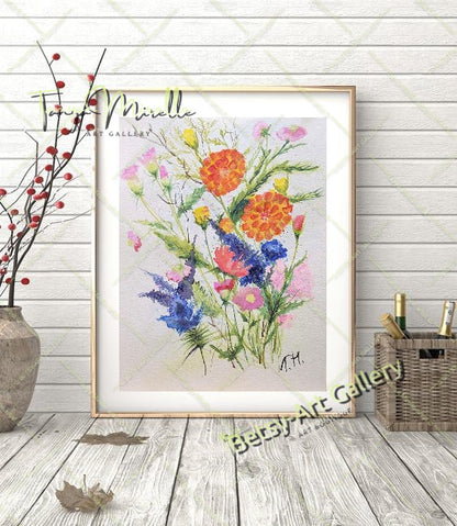 Botanical Flowers Wall Art, Watercolor Painting of Mediterranean {{ shop_name }}watercolor art print birthday gift blooming garden art botanical print colorful painting floral art floral painting garden painting gift for mom mediterranean art nature painting paper painting small painting wall art home decor watercolor floral watercolor flowers watercolor landscape watercolor painting wildflowers painting