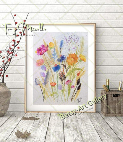 Botanical Flowers Wall Art, Watercolor Painting of Mediterranean #1 {{ shop_name }}watercolor art print birthday gift blooming garden art botanical print colorful painting floral art floral painting garden painting gift for mom mediterranean art nature painting paper painting small painting wall art home decor watercolor floral watercolor flowers watercolor landscape watercolor painting wildflowers painting