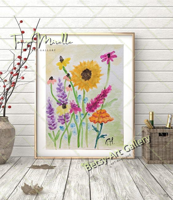 Botanical Wall Art Original Watercolor Floral Painting, No Frame {{ shop_name }}watercolor art print birthday gift blooming garden art botanical print colorful painting floral art floral painting garden painting gift for mom mediterranean art nature painting paper painting small painting wall art home decor watercolor floral watercolor flowers watercolor landscape watercolor painting wildflowers painting