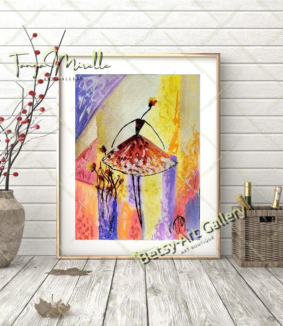 Elegant Ballerina Dance Art, Watercolor Ballet Painting, No Frame {{ shop_name }}watercolor abstract dance print art for girls Ballerina Dance ballerina print ballet decor ballet painting birthday gift colorful painting dance wall art dancer illustration dancer wall art elegant art gift for mom paper painting small painting watercolor art watercolor painting