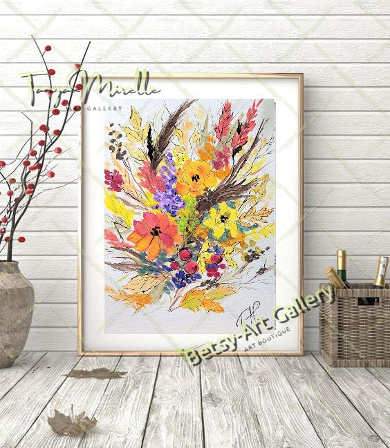 Autumn Wild Flowers Watercolor Painting, Botanical Wall Art {{ shop_name }}watercolor art print birthday gift blooming garden art botanical print colorful painting floral art floral painting garden painting gift for mom mediterranean art nature painting paper painting small painting wall art home decor watercolor floral watercolor flowers watercolor landscape watercolor painting wildflowers painting
