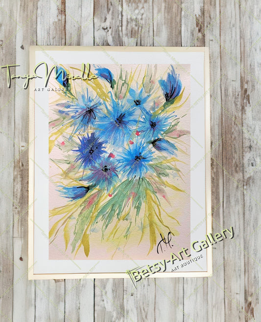 Cornflowers Original Watercolor Painting, Botanical Wall Art {{ shop_name }}watercolor art print birthday gift blooming garden art botanical print colorful painting floral art floral painting garden painting gift for mom mediterranean art nature painting paper painting small painting wall art home decor watercolor floral watercolor flowers watercolor landscape watercolor painting wildflowers painting