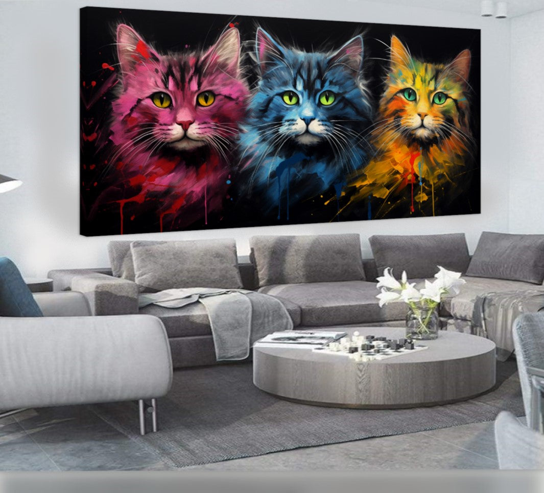 Colorful Cat Family - Vibrant Canvas Art, Modern Prin on Canvas