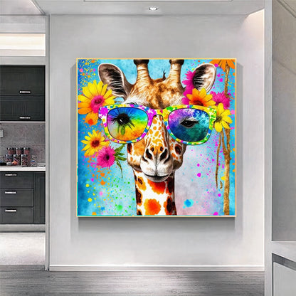 Sunny Giraffe with Sunglasses Canvas - Colorful Fun Animal Art - Modern Wall Decor for Bright Spaces