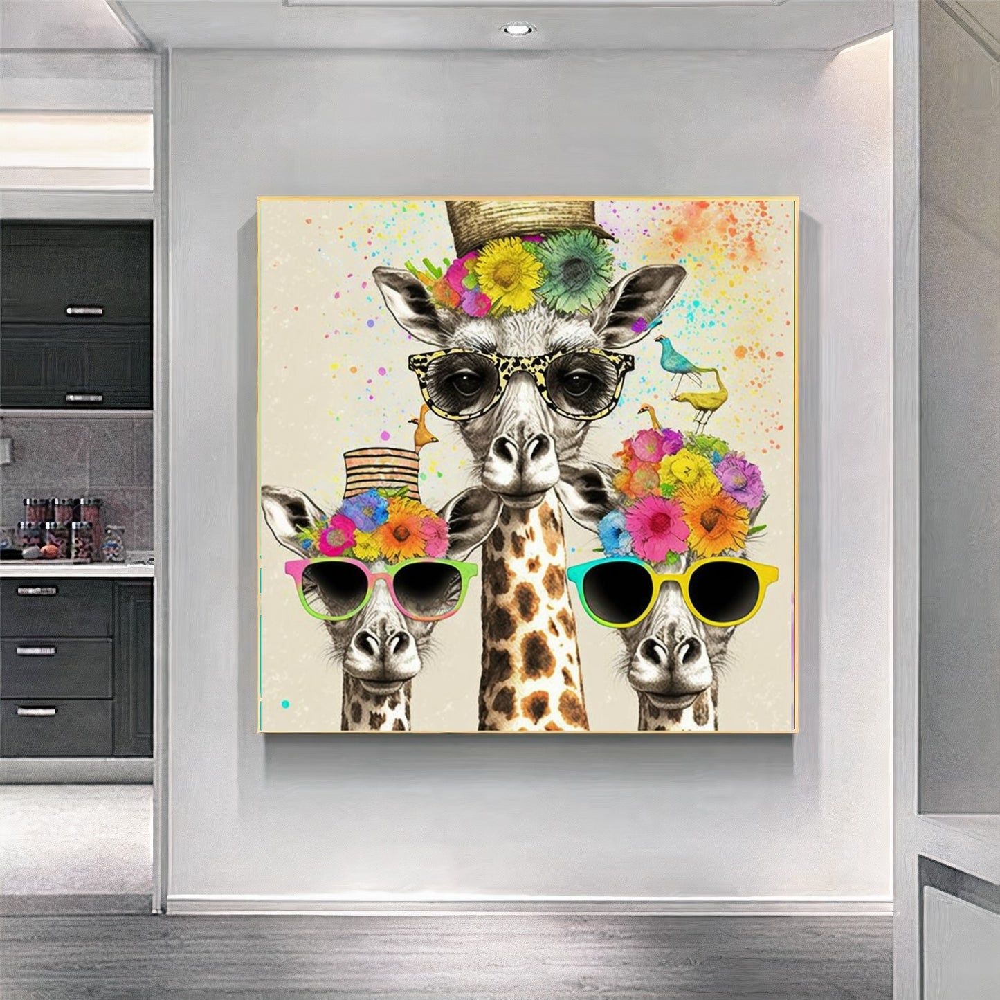 Colorful Giraffes Family, Creative Art Work, Modern Vivid Animal Art