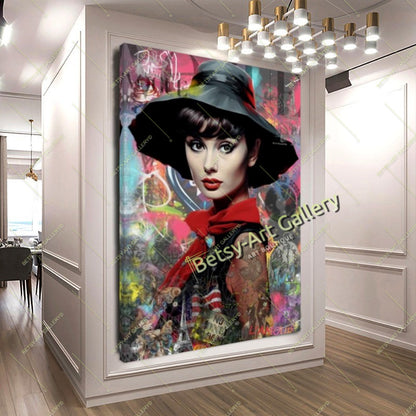 Black White Audrey Hepburn - Modern Iconic Pop Art Canvas Print